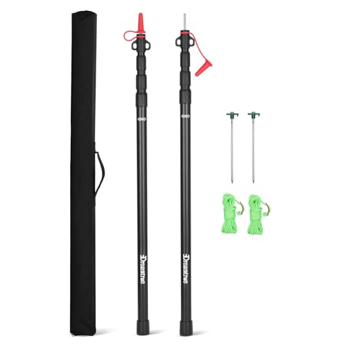 Dreamtrue Tarp Poles Telescoping, Upgraded 4-Section Adjustable Tent Poles, Heavy Duty Aluminum 8.7Ft Length Shade Sail Poles, Canopy Awning Support Poles Set Sun Shade Cloth Poles(Black-2pcs)