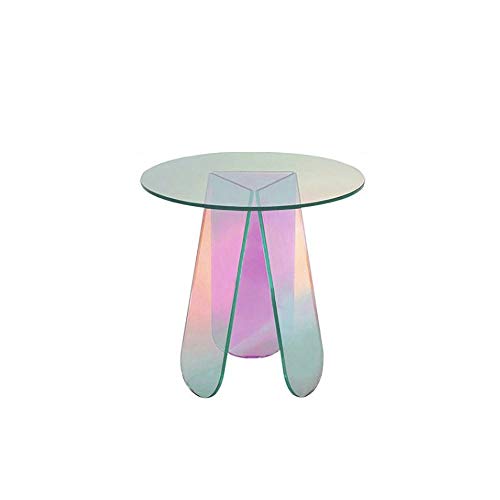 Homary Acrylic End Table Clear Round Side Table Modern Accent Table Iridescent #TOP26