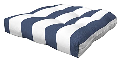 Honeycomb Indoor/Outdoor Cabana Stripe Blue And White Contoured Tufted Seat Cushion: Recycled Polyester Fill, Weather Resistant,2 Count (Pack Of 1) 19.5 Inch W X 18.5 Inch D X 4 Inch T #TOP1