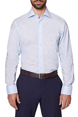 Hickey Freeman Men's Contemporary Fitted Long Dress Shirt, Light Blue, 17.5