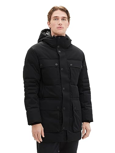 TOM TAILOR Herren Technical Winterparka mit aufgesetzten Taschen, Black, XL