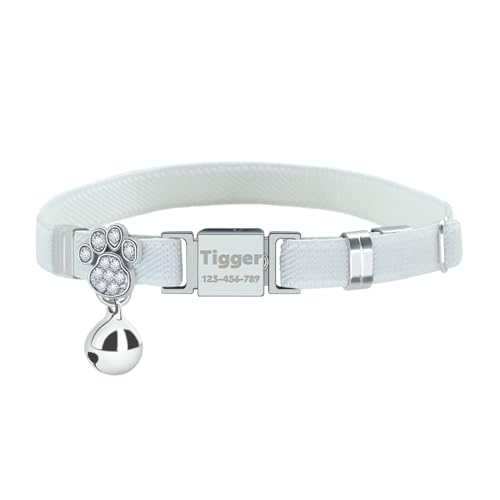 Personalized Elastic Cat Collars with Bell and Laser Print