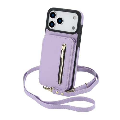 Housse iPhone 15 Pro violet clair, portefeuille rigide en cuir et silicone premium