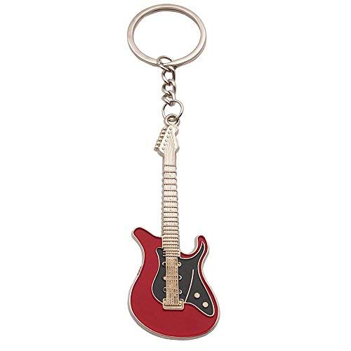 Wang Zhai Red Guitar Keychain for Men Mini Cute Bass Key Chain Ring for Kids High-end Car Keyring Electric Guitar Key Holder