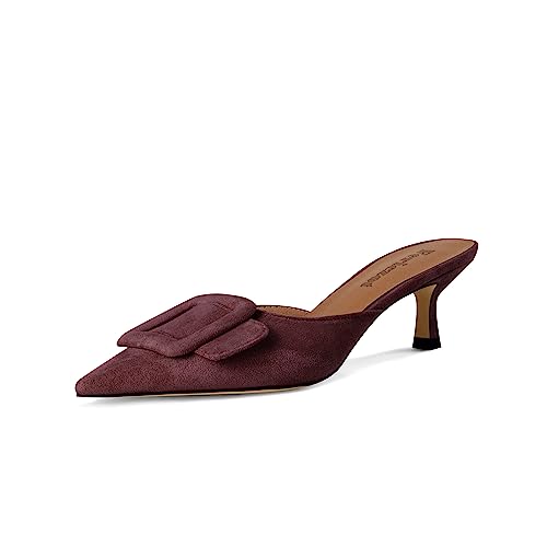 Image of Fericzot Mule Slippers for Women,Slingback Buckle Pumps Pointed Toe Kitten Heels Shoes Slides Backless Dress Sandals