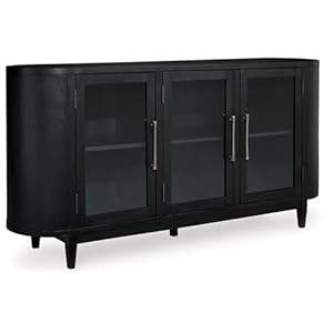 Signature Design by Ashley Rowanbeck Modern Glass Dining Server with 2 Adjustable Shelves and Tapered Legs, Black & Gray