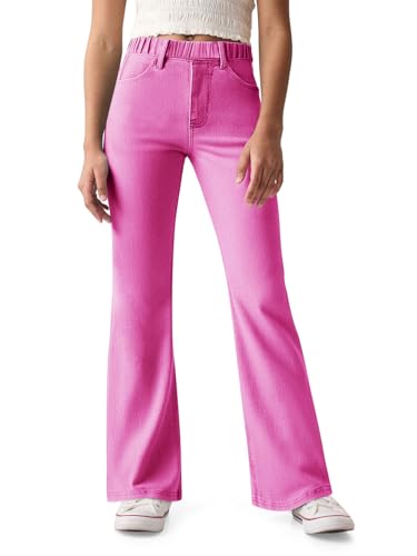 Haloumoning Girls Flare Jeans Kids Fashion Stretchy Denim Pants Bell Bottoms with Pockets