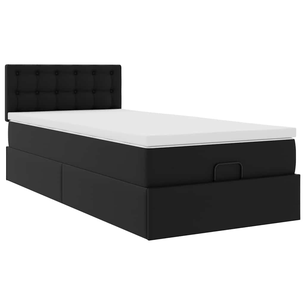 Similpelle Imbottito Contenitore con Sollevamento Idraulico 90x200 cm Nero