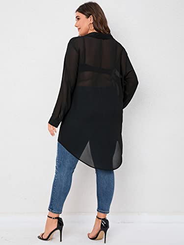 MakeMeChic Women's Plus Size Chiffon Button Down Blouse Long Sleeve High Low Button Up Shirt2