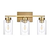 A1A9 3-Light Bathroom Vanity Light, Modern Brushed Gold Wall Lights with Clear Glass Shades, Bathroom Wall Sconce Lamp for Mirror Living Room Bedroom Hallway