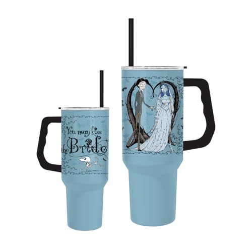 Image of Silver Buffalo The Corpse Bride Couple Stroll By Heart Tree 40oz Stainless Steel Tumbler w Handle