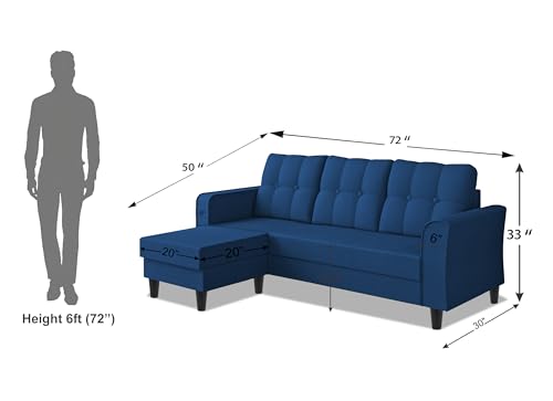 Image of Adorn India Maddox Tufted L Shape 4 Seater Sofa Set (Blue) (3 Year Warranty)