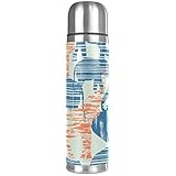 Abstract Watercolor Elephant Stainless Steel Leather Vacuum Insulated Mug Baby Boy Thermos Water Bot