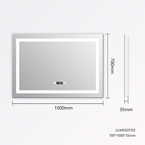 EMKE 1000 X 700 mm LED Illuminated Bathroom Mirror with built-in Bluetooth Speaker, Concealed Heated Demister and Touch Sensor, 6500K Cool Light, IP 44 Rated