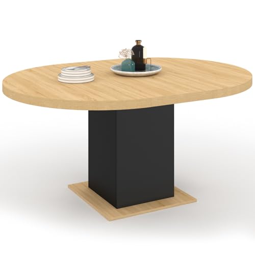 IDMarket - Table à Manger Extensible Ronde Eden 4-8 Personnes Bois et Noir 120-160 cm