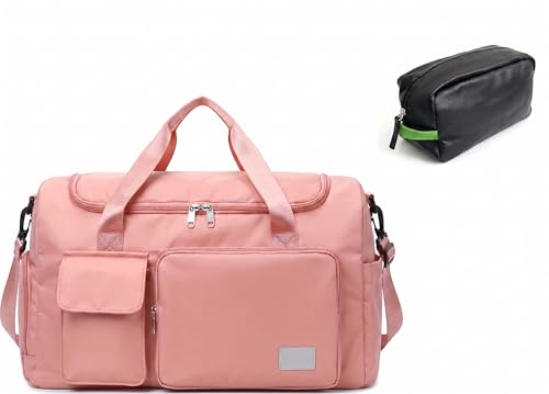 Image of SRZ Samrukzone Nylon Travel Duffle Bag with Wet Pocket & Shoe Compartment, Weekender Overnight Gym Shoulder Bag for Men & Women (44 x 18 x 29 cm (Peach /Pink)