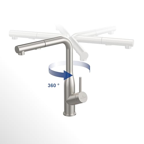 Villeroy & Boch Subway Style Shower Küchenarmatur, Hochdruck, Wasserhahn Küche mit ausziehbarer Brause und Umschaltfunktion, Spültischarmatur wassersparend, Auslauf Höhe 300mm, Edelstahl massiv