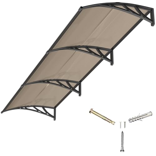 Marquesina para Puerta Exterior 300x100 CM, Tejadillo de Protección contra Lluvia y Rayos UV, Cubierta de Policarbonato para Puertas, Ventanas, Porches, Patios y Terrazas