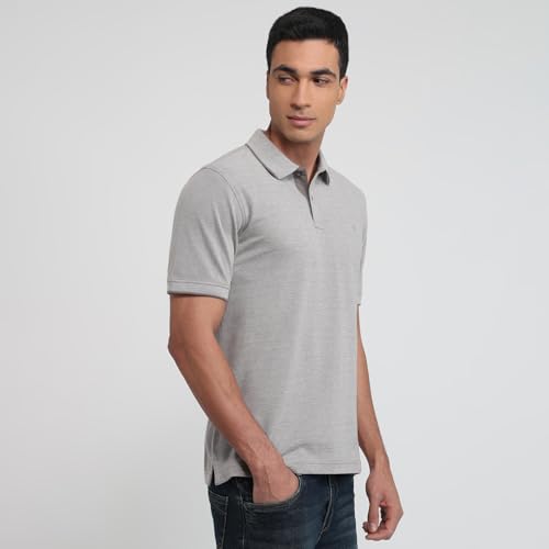 Image of Raymond Men Modern Fit Solid Pattern Pure Cotton Polo Neck Half Sleeve Casual T-Shirt