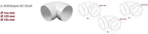 MKK Rundrohr Bogen 90° Grad Lüftungsrohr Ø 100 mm Abluft Zuluft Rohr Kanal PVC Verbinder