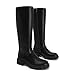 XBKXMK Black Knee High Boots for Women Round Toe Riding Boots Fashion Chunky Heel Platform Long Booties with Side Zipper Wide Calf Low Heel Block Fall Tall Boot