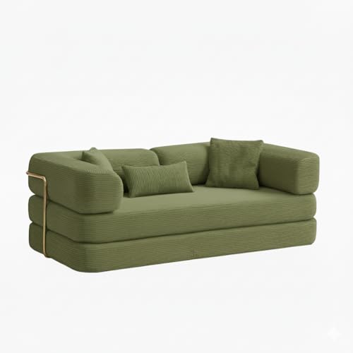 COMPRIMIBLE Ulises Sofá Modular 2 PLAZAS Convertible en Cama Familiar de Pana Suave - Sofá Cama Gigante y Versátil para Salón, Cine en Casa y Descanso, Estilo Moderno y Minimalista 96x193x63cm Verde
