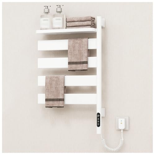 Toallero Calefactado, Toalheiro Elétrico WC 135 W, Orientable 180 con Pantalla LED, Control táctil, Temporizador, Toallero Eléctrico Baño Bajo Consumo,White