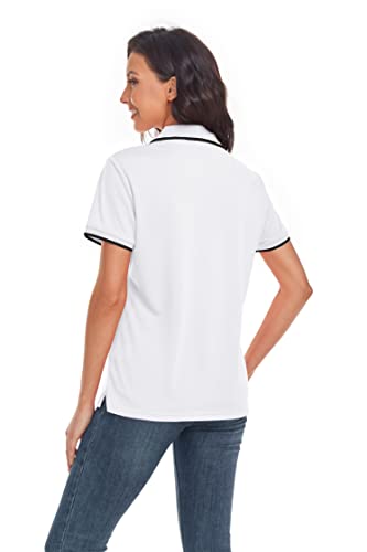 Igeekwell Women's Golf Polo Shirt V Neck Collar Polo Shirt Short Sleeve Golf Tees Casual Moisture Wicking Tennis T-Shirts Polo Women T-Shirt C-White S #TOP2