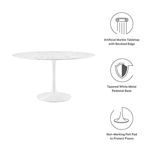 Image of Modway Lippa Round 54 inch Mid-Century Modern Artificial Marble Dining Table in White