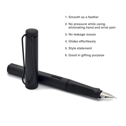 Image of Qalam Kaari Black Fountain Ink Pen With Refill Converter Pump | Elegant Plastic Body Fountain Pen with Fine Nib(0.5mm) | Zero Ink Leakage Smooth Writing Ink Pen