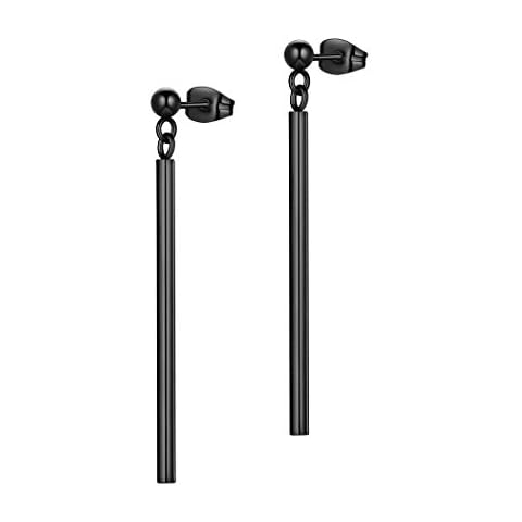 Plain Vertical Bar Dangle Earrings Women Men 316L Stainless Steel Long Bars Drop Earrings Black Gun Plated Fashion Jewelry SE0012B Cover