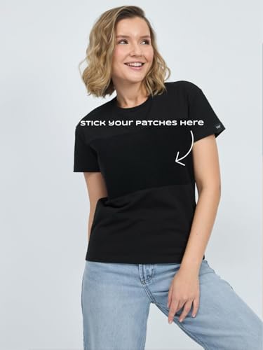 Black Velcro Patch Shirt for Women - S with LGBT Sticker Set, Customizable Velcro Patch Area for Equality and Pride