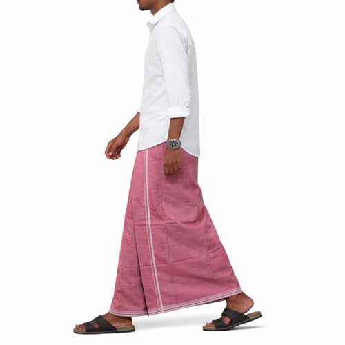 Image of Pure Cotton Dhoti for Men (1.28 x 1.87 m) | Solid Panchalu with Varied Small Color Border | Kerala Cotton Veshti, Khadi Dhoti | Lightweight Pooja & Temple Wear