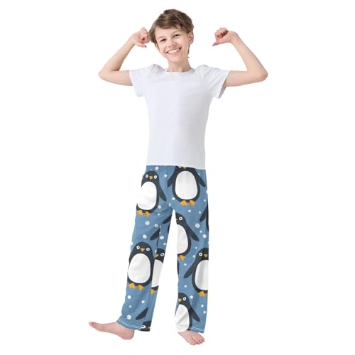 ZZXXB Penguin Winter Snow Print Boys Long Pants Soft Trousers Elastic Waist Kids Lounge Bottoms with Pockets S-XL2