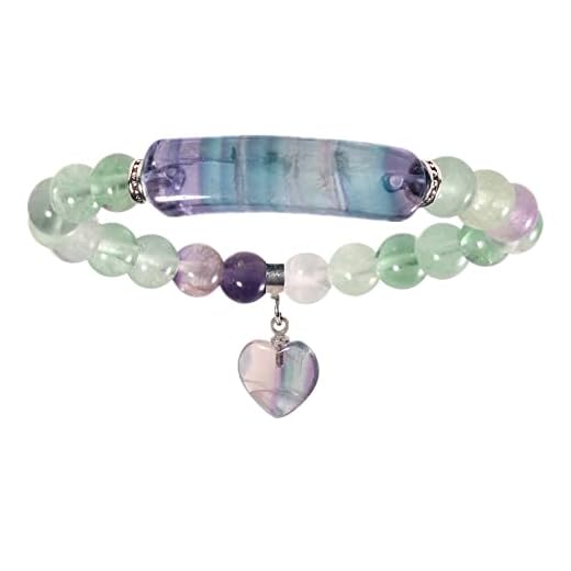 TUMBEELLUWA Healing Stone Bracelet 8mm Beads Chakra Crystal Energy Heart Charm Bracelet Handmade Jewelry for Women, Fluorite