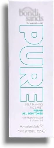 Bondí Sānds | Pure Self Tanning Face Mist Repair | Hyaluronic Acid & Vitamin B3 Formula Provides Hydrated,Glowing Skin, Non-Comedogenic, Dermatologically Tested, Vegan + Cruelty Free | 70 mL