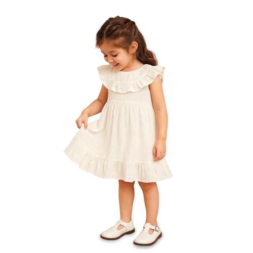 Image of Kidbea Baby Girls' Cotton Dress | Comfortable, Trendy Ruffled Sleeves & Hem, Soft Breathable Fabric for Everyday & Special Occasions