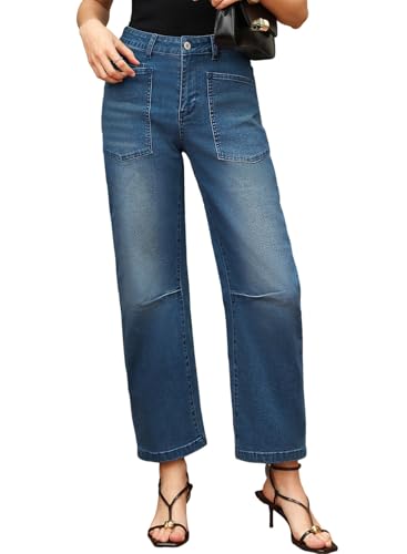 Image of EVALESS Barrel Jeans Women Baggy Stretchy Cropped Denim Pants