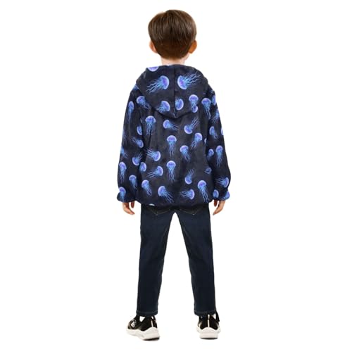 CHIFIGNO Blue Purple Jellyfish Toddler Boy Zip up Hoodie Fleece Jacket for Fall Winter 3T4