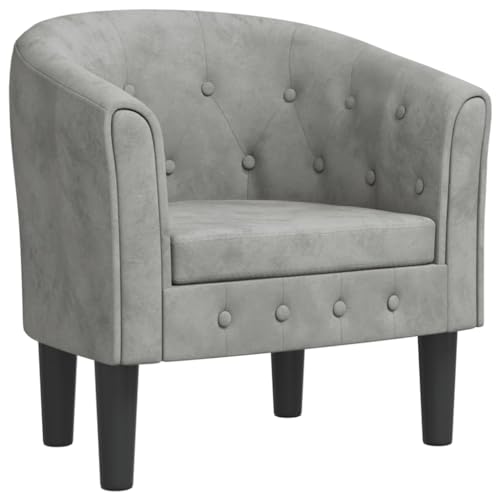 vidaXL Fauteuil Cabriolet, Chaise avec Accoudoirs, Canapé avec Dossier, Siège Rembourré, Meuble de Salon Chambre Bureau, Gris Clair Velours