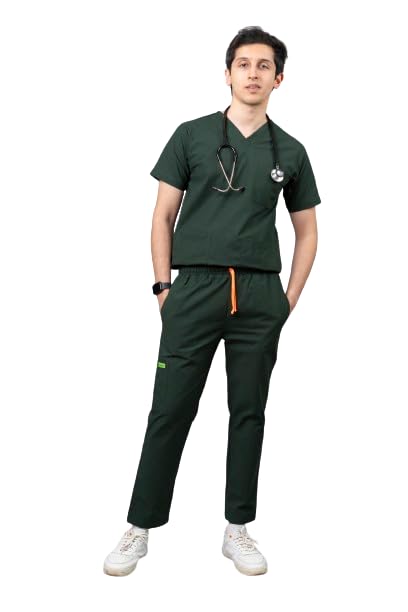 VastraMedwear Mens Knit V Neck Half Sleeves Scrub Suit | 5 Pockets Medical Scrub Top & Bottom | Uniform for Doctors, Nurses, Dentists & Healthcare Professionals (Green, XXL) (B0BSQXGKYZ) Amazon Price History, Amazon Price Tracker
