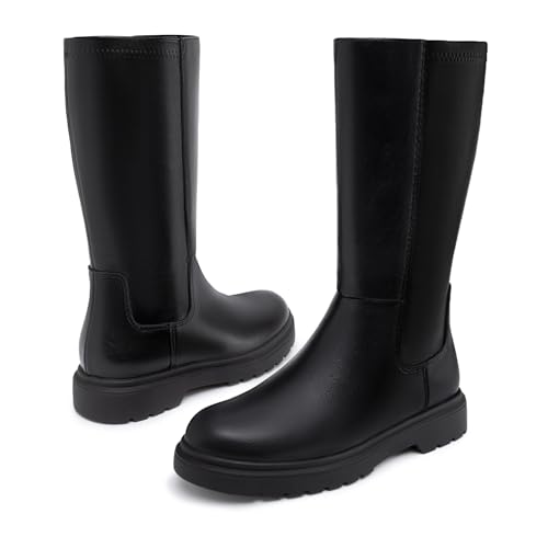 Athlefit Girls Knee High Boots Kids Fashion Low Heel Side Zipper Tall Riding Boots for Toddler Little Kid Big Kid3