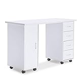 Paddie Nail Table, Manicure Table Nail Desk Station Professional Portable with Wheels for Technician Beauty Salon Art Spa Office, Double Side, White