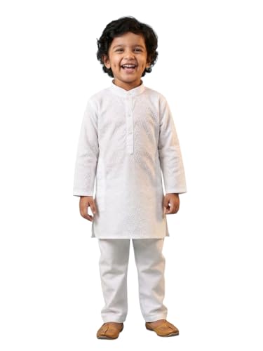 Image of AJ DEZINES Kids Kurta Pajama Set For Boys | Embroidery Chikankari Kurta Set | Cotton Stylish Boys Kurta Pyjama |Party & Ethnic Wear | Perfect For Festivals Wedding & Family Function