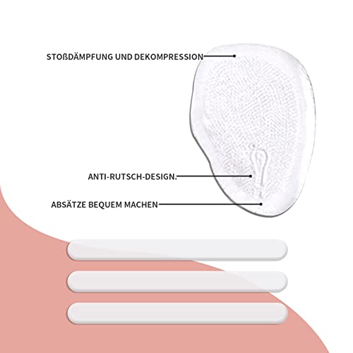 Antirutsch Einlagen Fußpflaster Set, Linderung von Fußschmerzen Geleinlagen, Antislip Silikon Einlegesohlen für Absätzschuhe (Transparent)