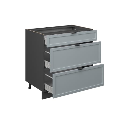 Vicco Mobiletto Base Per Cucina Blu-Grigio Chiaro 80 Cm Con 3 Cassetti, Pl Rovere - 5