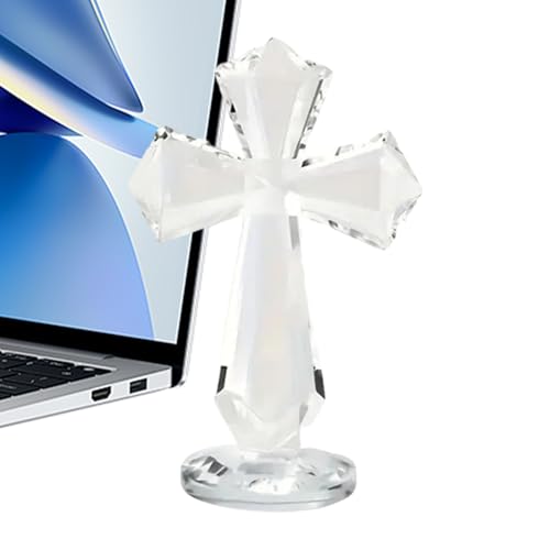 Croix en cristal de table : figurine crucifix à 360° pour coin prière de salon