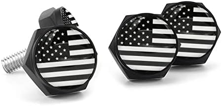 License Plate Bolts Decorative Kit, 4 PCS American Flag Black License Plate Screws Stainless Steel License Plate Frame Fasteners for Car Truck Motorcycle SUV (Flag Black)