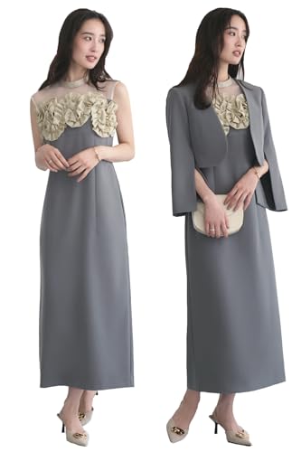 [ルイ ルエ ブティック] ボレロ フリル ワンピース セットアップ レディース ミセス ママ フォーマル ロング 長袖 ジャケット スーツ スリム 大きいサイズ 式典 結婚式 二次会 パーティ パーティー M(9号) アッシュグレーU1596-M-GY