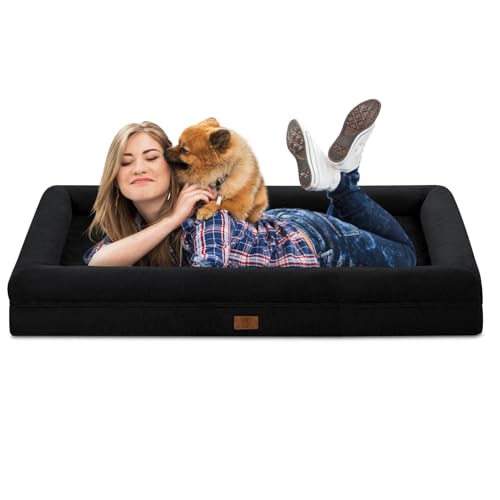 Image of Jumbo Waterproof Dog Bed for Extra Large Size Dogs with Bolster | 360 Degree Bolster Support, Egg Crate Foam, Waterproof Liner, Non-Slip Bottom, Machine Washable Cover, 53 x 42 Inch